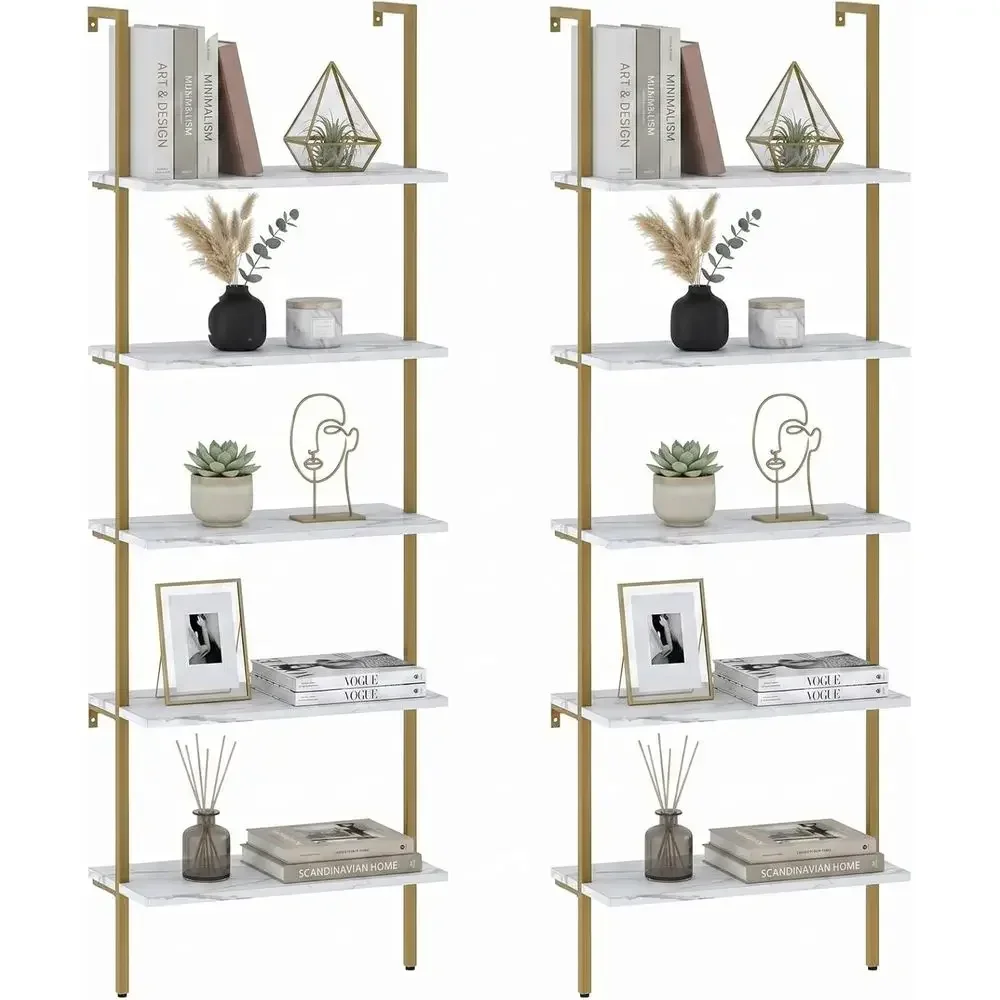 Home Office Bookshelves - 5단 화이트 대리석 벽걸이형 나무 선반