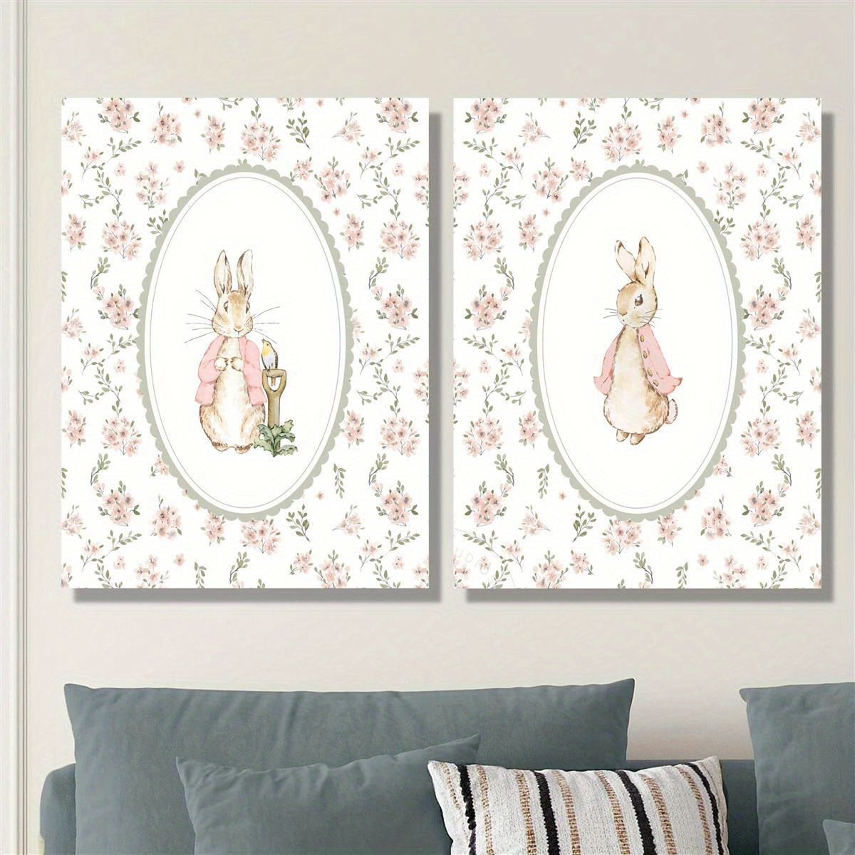 Home Office Image - 2pcs 레트로 부활절 토끼 캔버스 인쇄