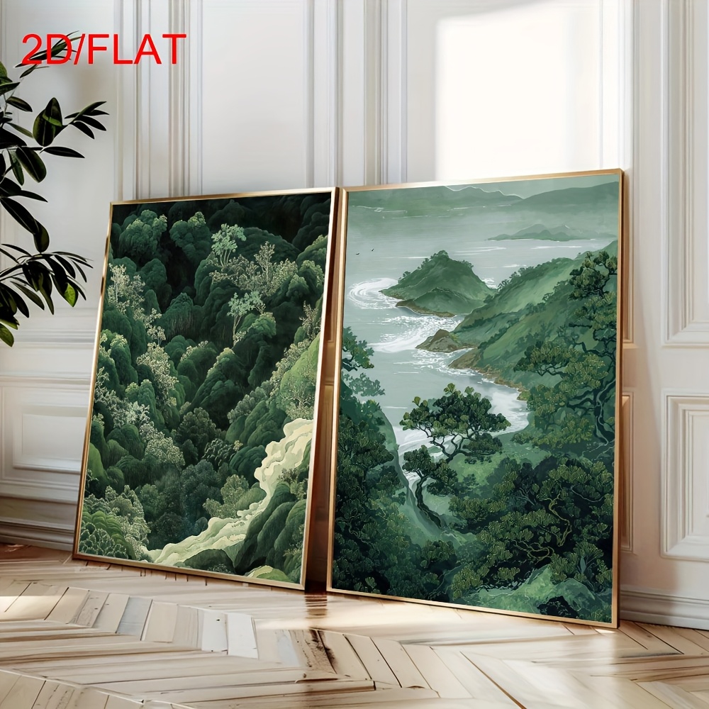 Home Office Image - 2pcs 현대 녹색 숲 산 캔버스