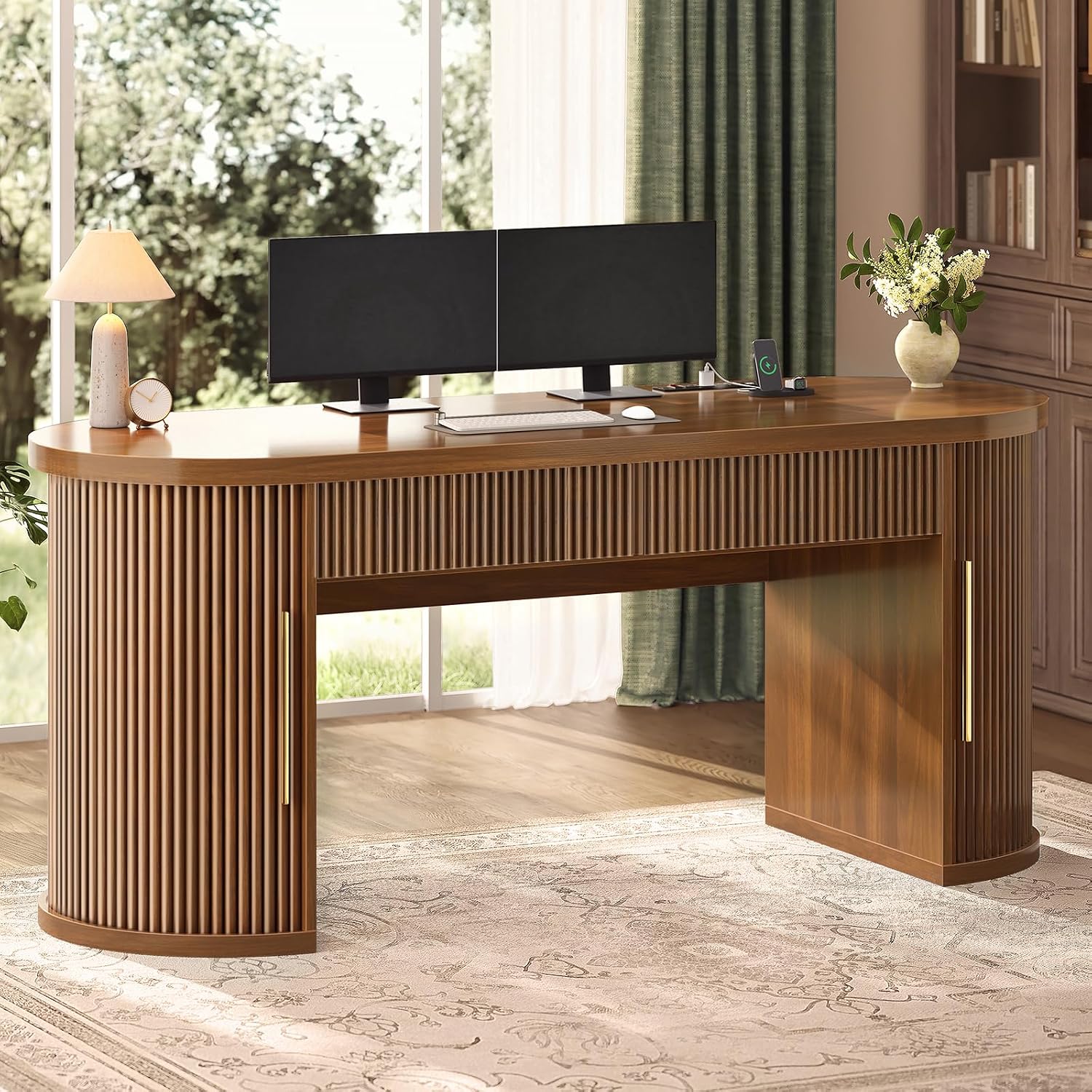 Power Strip Desk - 2단 서랍이 있는 사무용 책상, 58.3인치