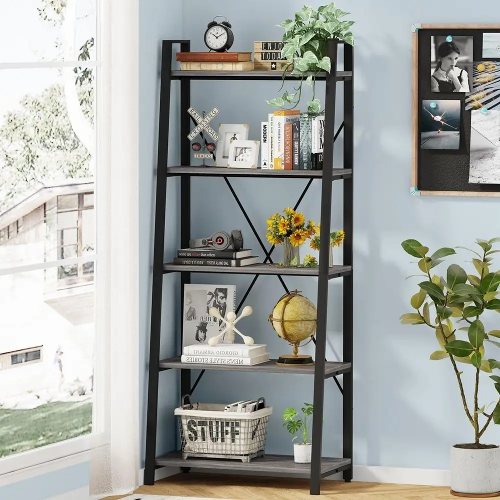 5단 사다리형 책장, 인더스트리얼 스타일, 목재 및 금 - Home Office Bookshelves 리뷰 및 가격