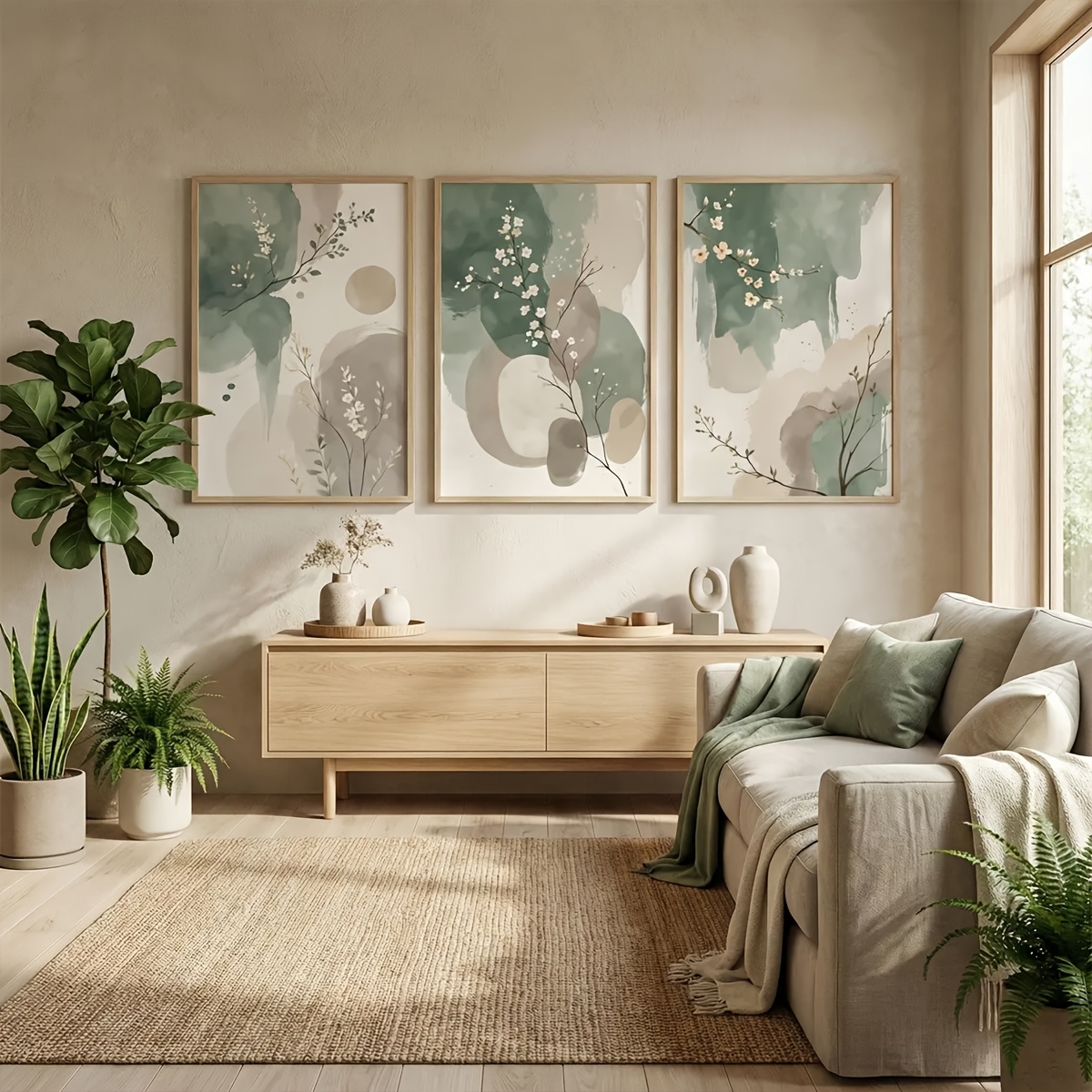 3pcs 일본식 식물 캔버스 벽 예술 프레임리스 추상  - Home Office Image 리뷰 및 가격