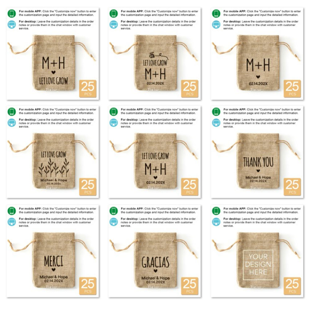25PCS-개인화 된 삼베 결혼식 호의 가방 결혼식 파 - Home Office Number 리뷰 및 가격