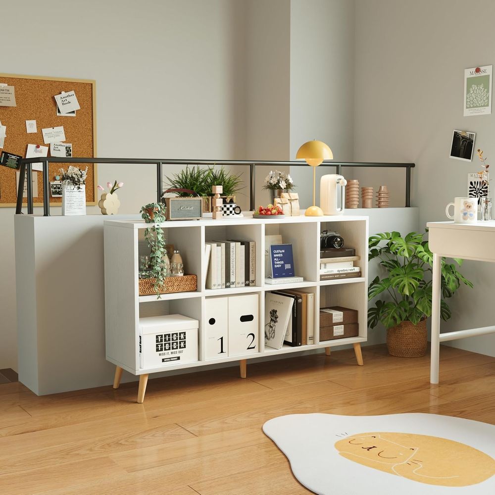다리가 있는 2단 목재 책장, 11개의 선반 개구부,  - Home Office Bookshelves 리뷰 및 가격