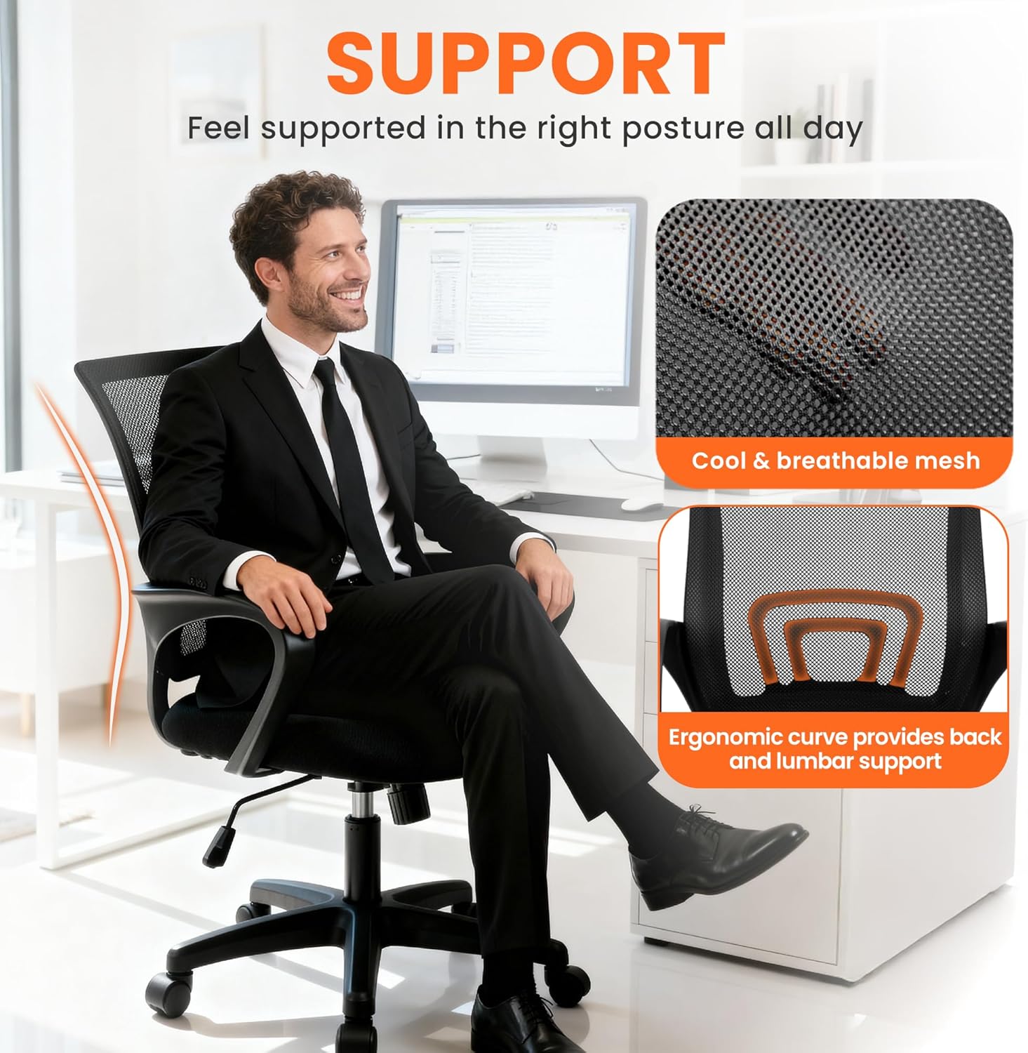 인체공학적 메쉬 사무용 의자, 요추 지지대, 높이 조절 - Home Office Chair 리뷰 및 가격