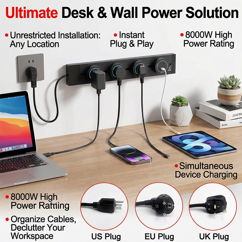 벽걸이형 파워 트랙 소켓 미국/EU/영국 플러그 어댑터 - Power Strip Desk 리뷰 및 가격