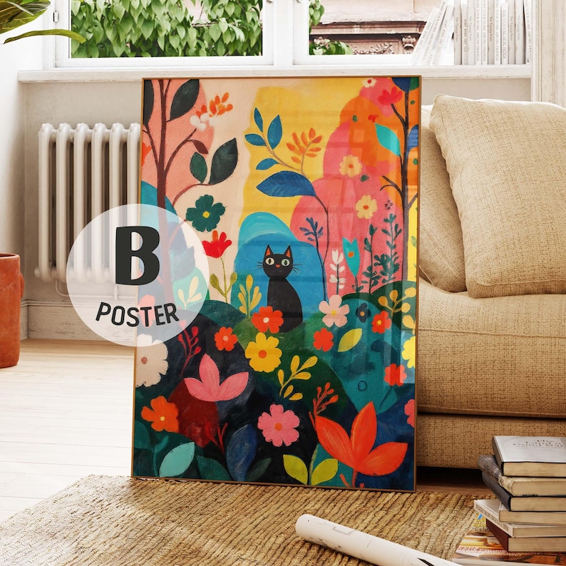3개 세트 모던 가든 블랙 캣 벽 예술 프린트, 액자  - Home Office Image 리뷰 및 가격