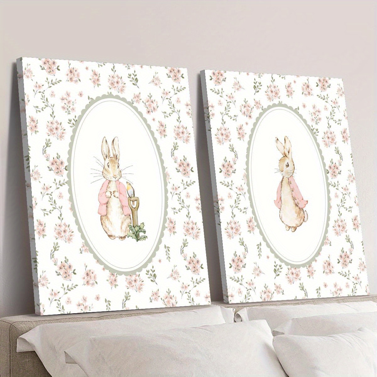 2pcs 레트로 부활절 토끼 캔버스 인쇄 아트, 프레임 - Home Office Image 리뷰 및 가격