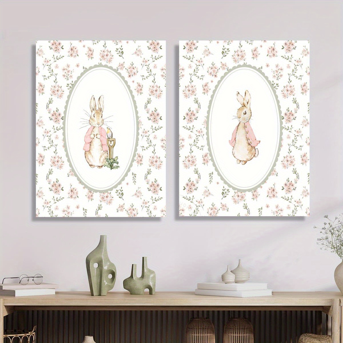 2pcs 레트로 부활절 토끼 캔버스 인쇄 아트, 프레임 - Home Office Image 리뷰 및 가격