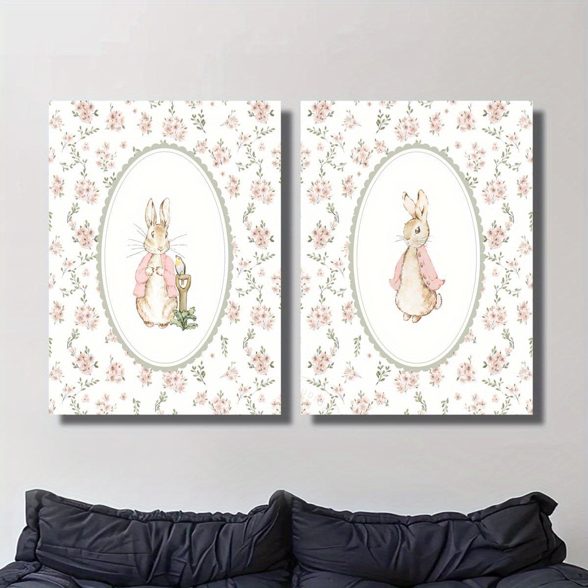 2pcs 레트로 부활절 토끼 캔버스 인쇄 아트, 프레임 - Home Office Image 리뷰 및 가격