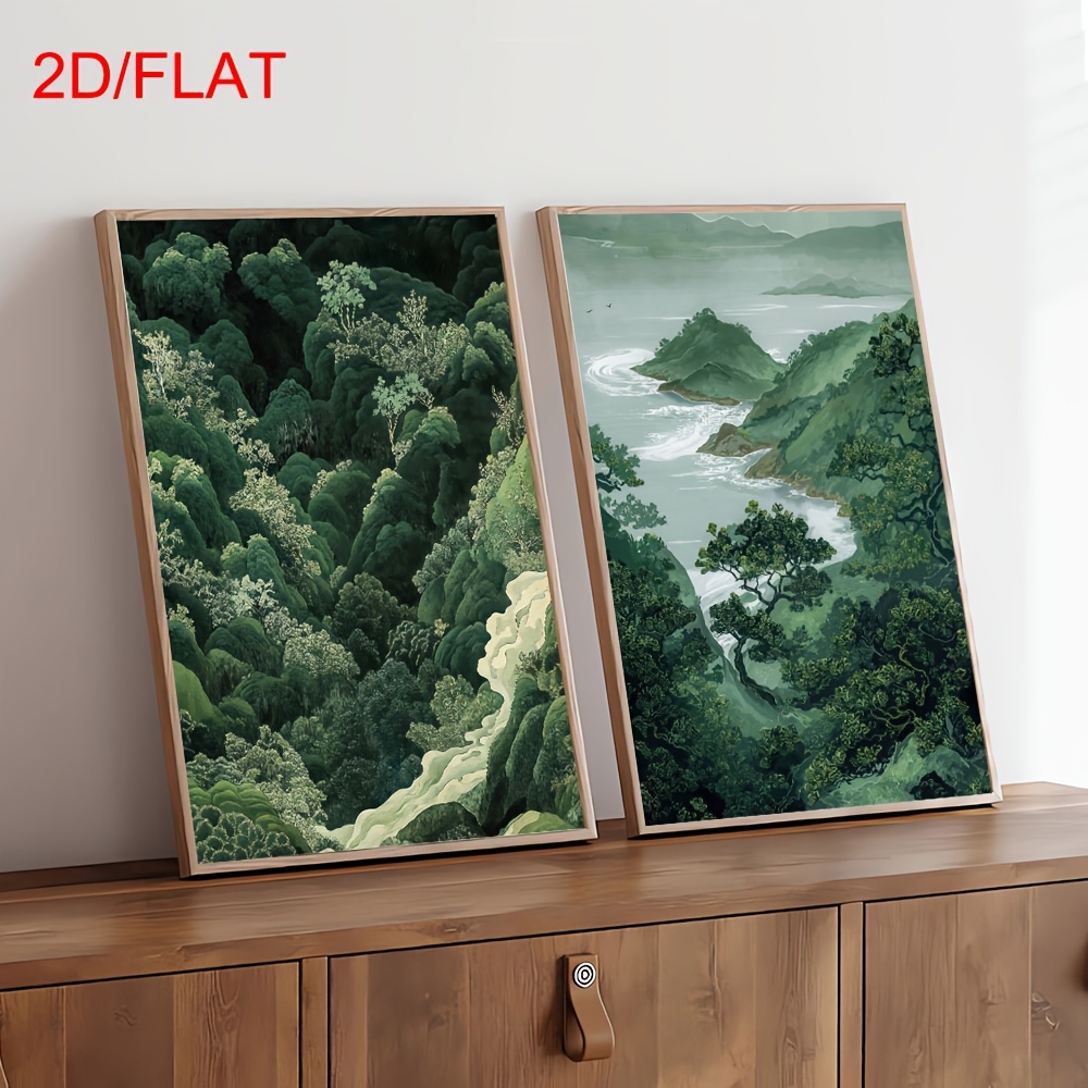 2pcs 현대 녹색 숲 산 캔버스 벽 예술, 프레임이  - Home Office Image 리뷰 및 가격