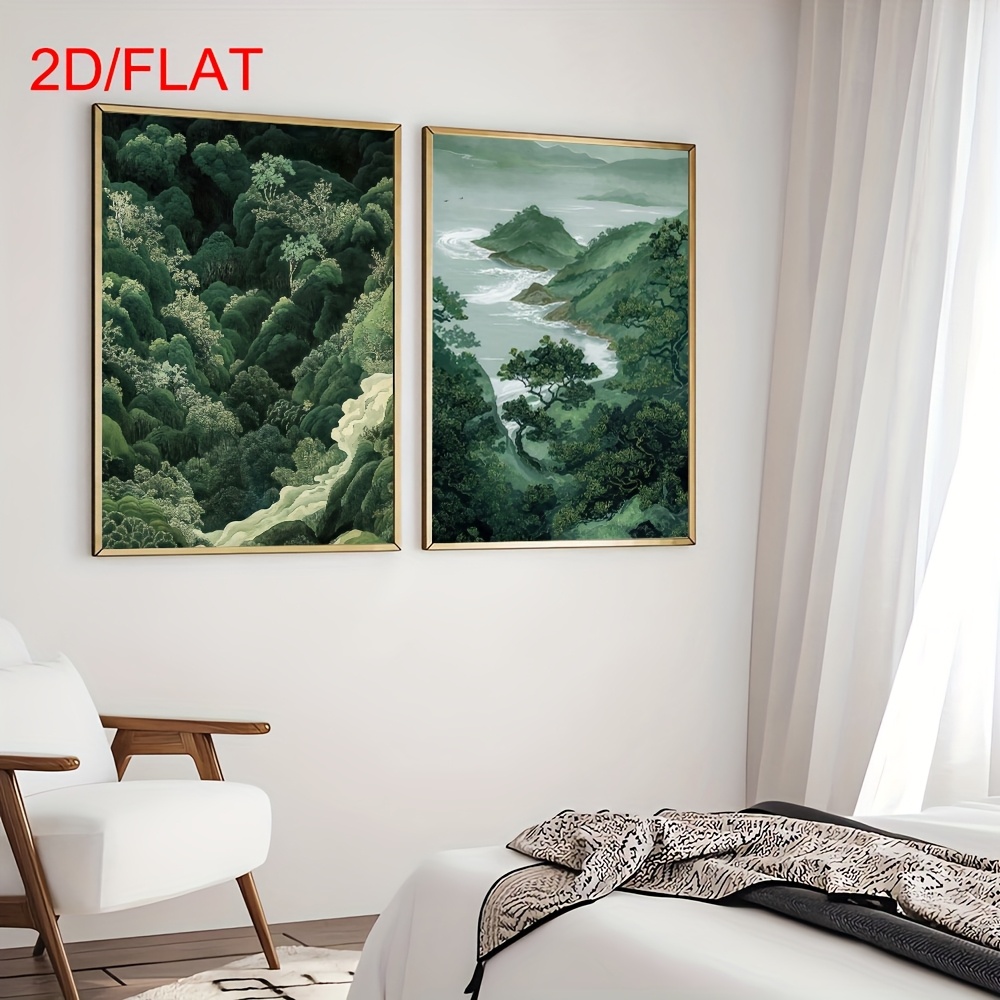 2pcs 현대 녹색 숲 산 캔버스 벽 예술, 프레임이  - Home Office Image 리뷰 및 가격