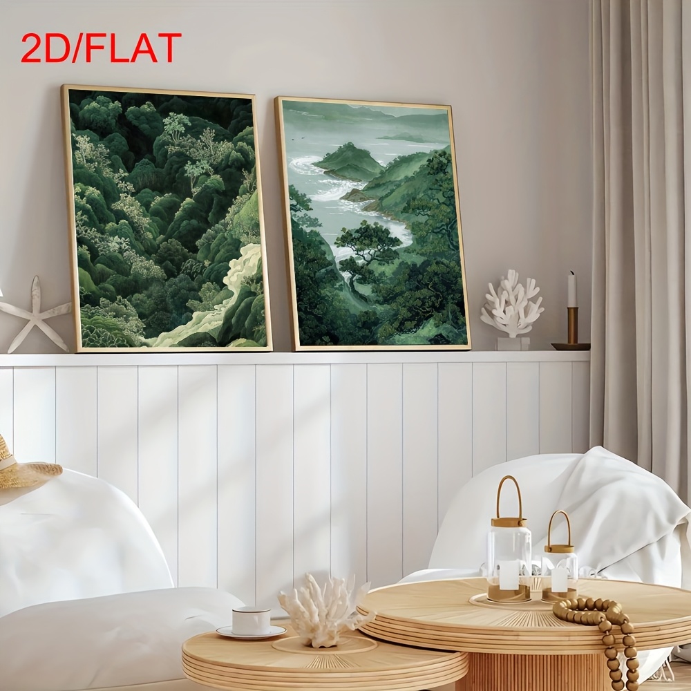 2pcs 현대 녹색 숲 산 캔버스 벽 예술, 프레임이  - Home Office Image 리뷰 및 가격